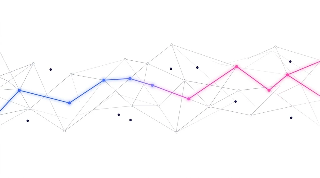 A single blue-to-pink path stepping through a network of nodes from left to right.