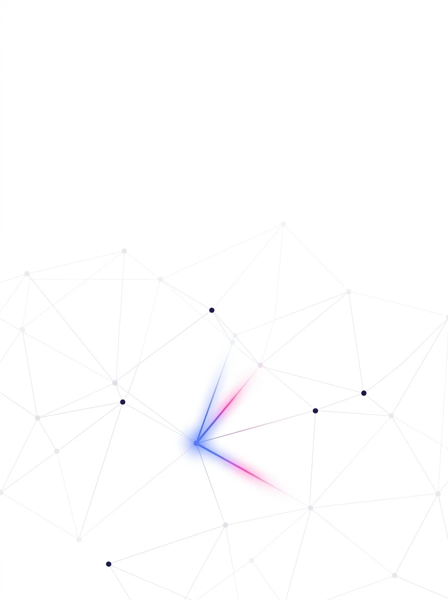 Abstract network of grey nodes and lines, with a blue-to-pink signal fading out before it reaches its destination.